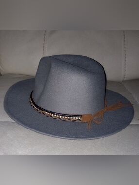 Gray Felt Hat with Rhinestone Accent